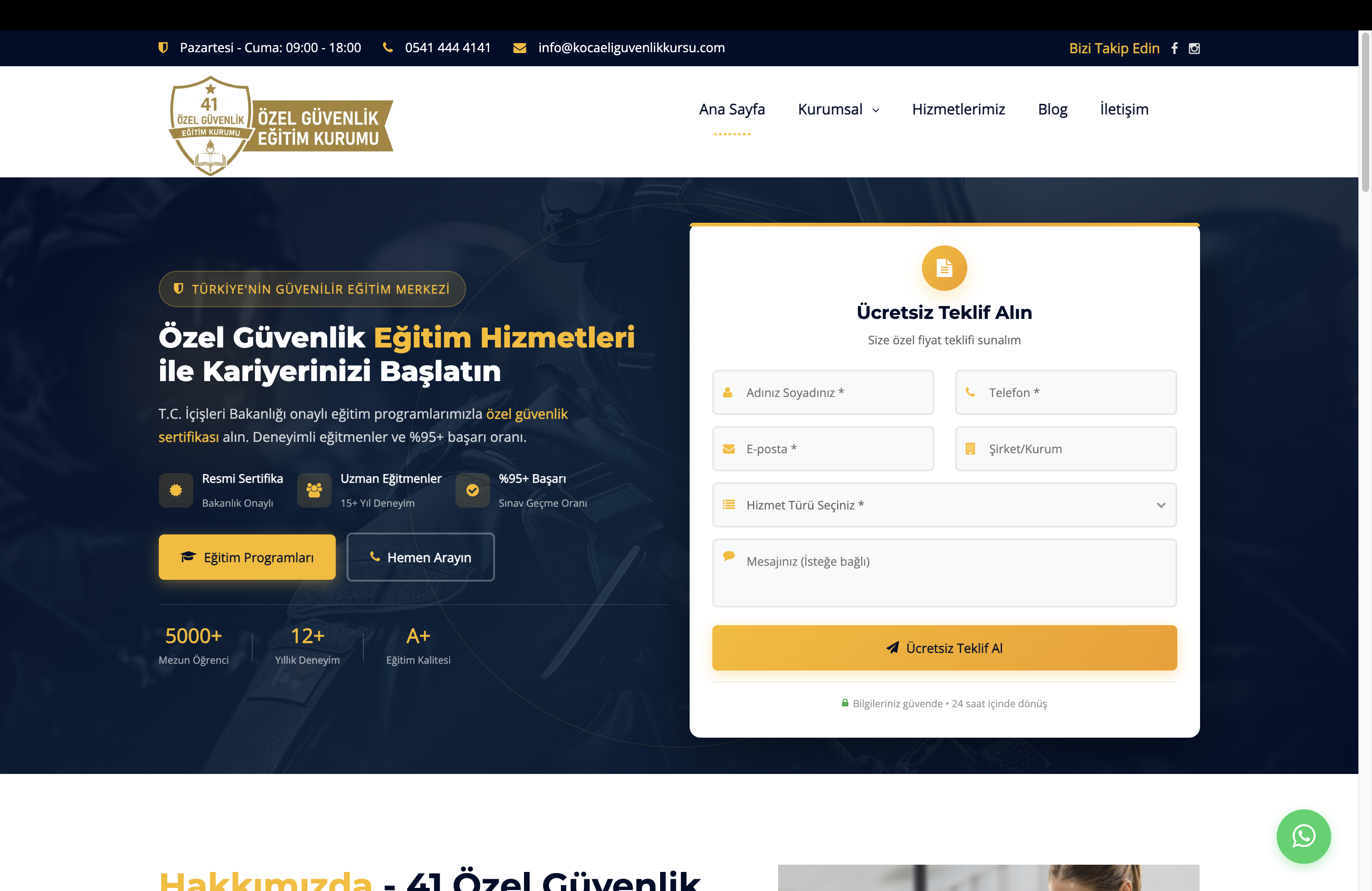 41 Özel Güvenlik Eğitim Kurumu Web Tasarım